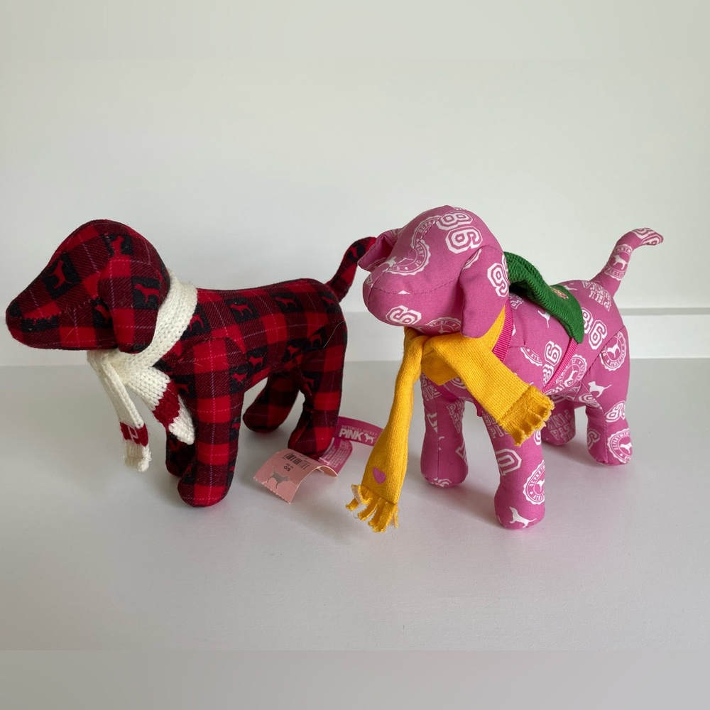 Victoria’s Secret Dog Plush Lot Of 2 Red Plaid Pink Scarf Backpack Mini